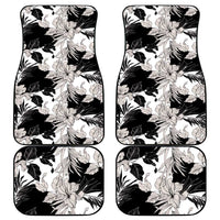 Black White Monotone Tropical Flowers Pattern Car Mats LT01 - Polynesian Pride