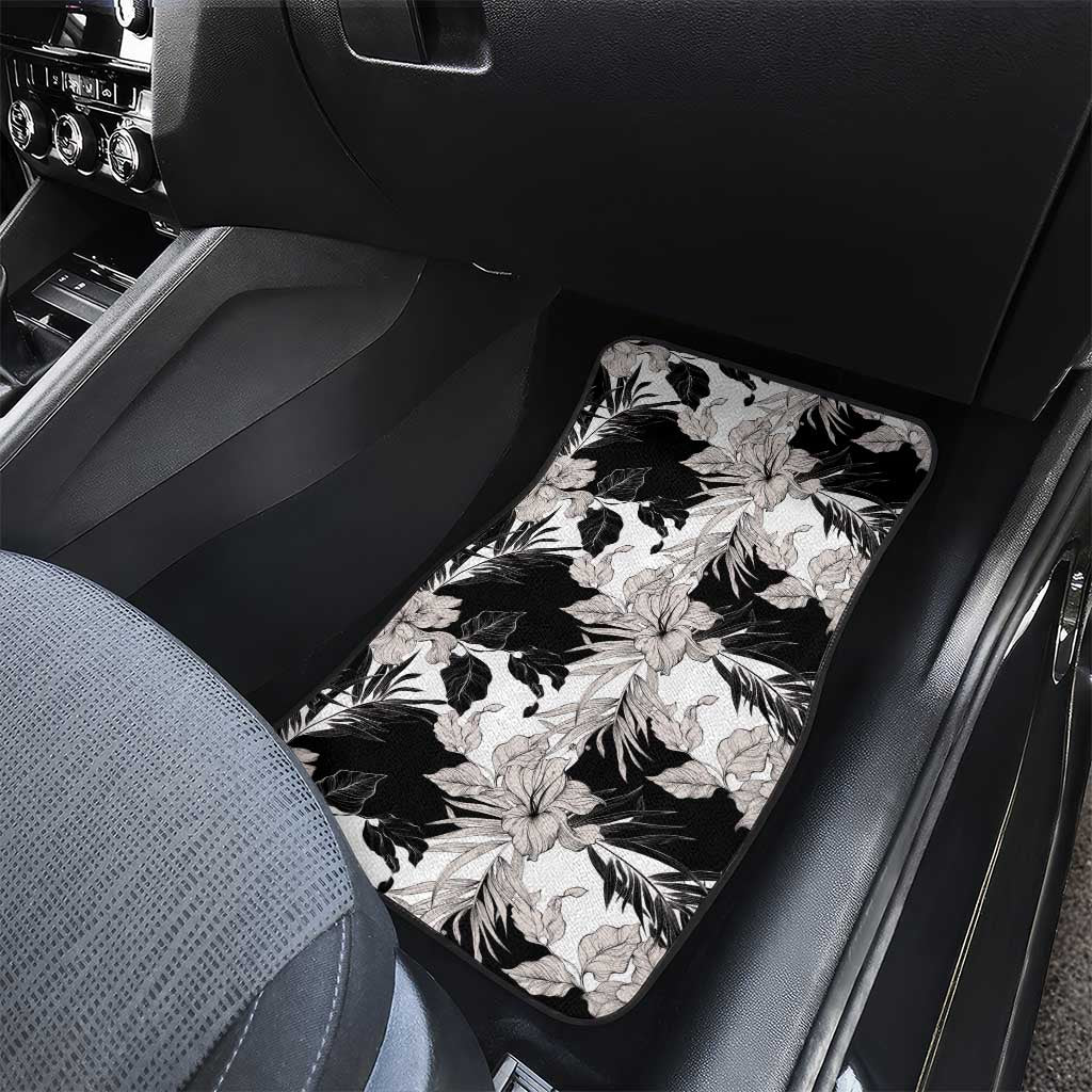 Black White Monotone Tropical Flowers Pattern Car Mats LT01 - Polynesian Pride