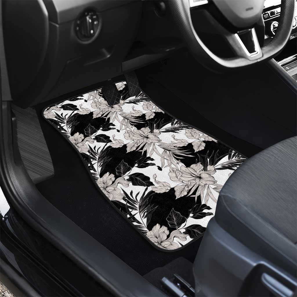 Black White Monotone Tropical Flowers Pattern Car Mats LT01 - Polynesian Pride