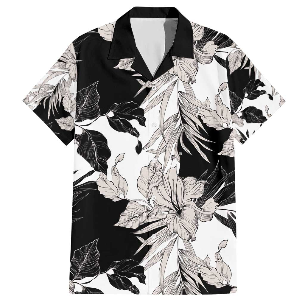 Black White Monotone Tropical Flowers Pattern Hawaiian Shirt LT01 Black - Polynesian Pride