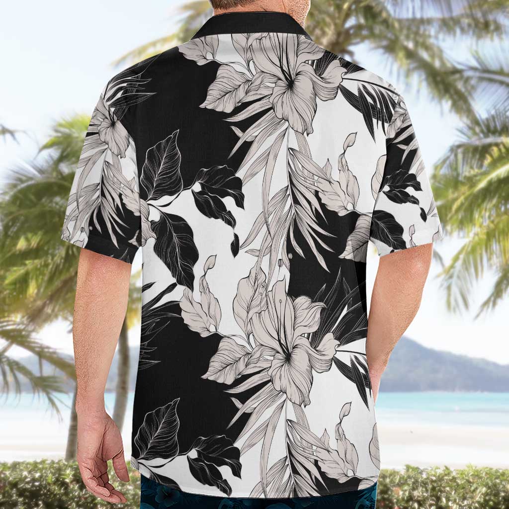Black White Monotone Tropical Flowers Pattern Hawaiian Shirt LT01 - Polynesian Pride