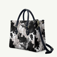 Black White Monotone Tropical Flowers Pattern Leather Bag LT01 Black - Polynesian Pride