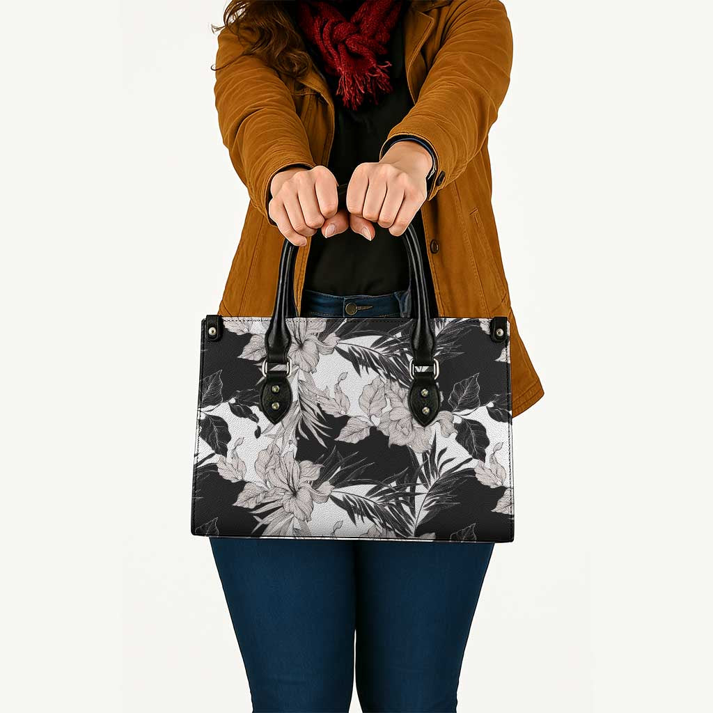 Black White Monotone Tropical Flowers Pattern Leather Bag LT01 - Polynesian Pride