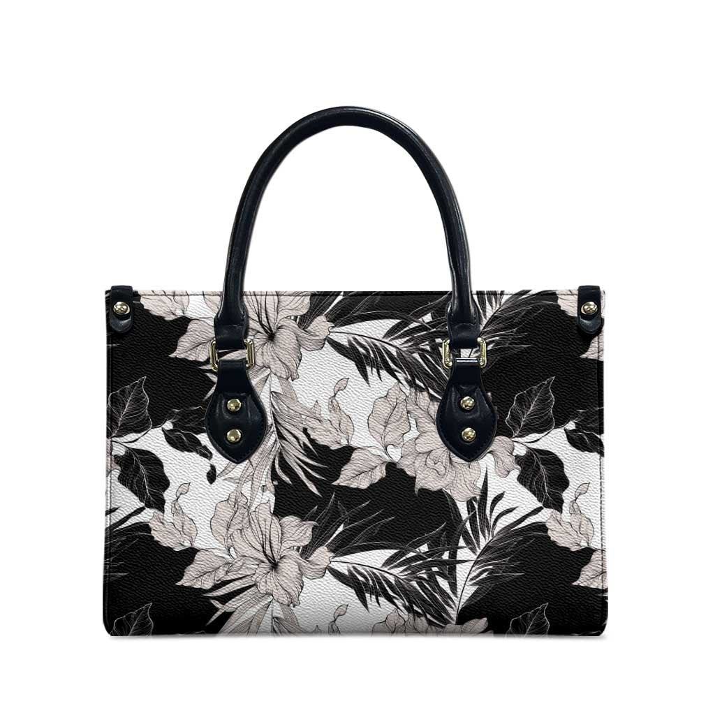 Black White Monotone Tropical Flowers Pattern Leather Bag LT01 - Polynesian Pride
