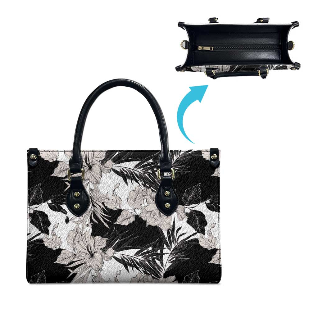 Black White Monotone Tropical Flowers Pattern Leather Bag LT01 - Polynesian Pride