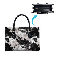 Black White Monotone Tropical Flowers Pattern Leather Bag LT01 - Polynesian Pride