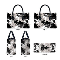 Black White Monotone Tropical Flowers Pattern Leather Bag LT01 - Polynesian Pride