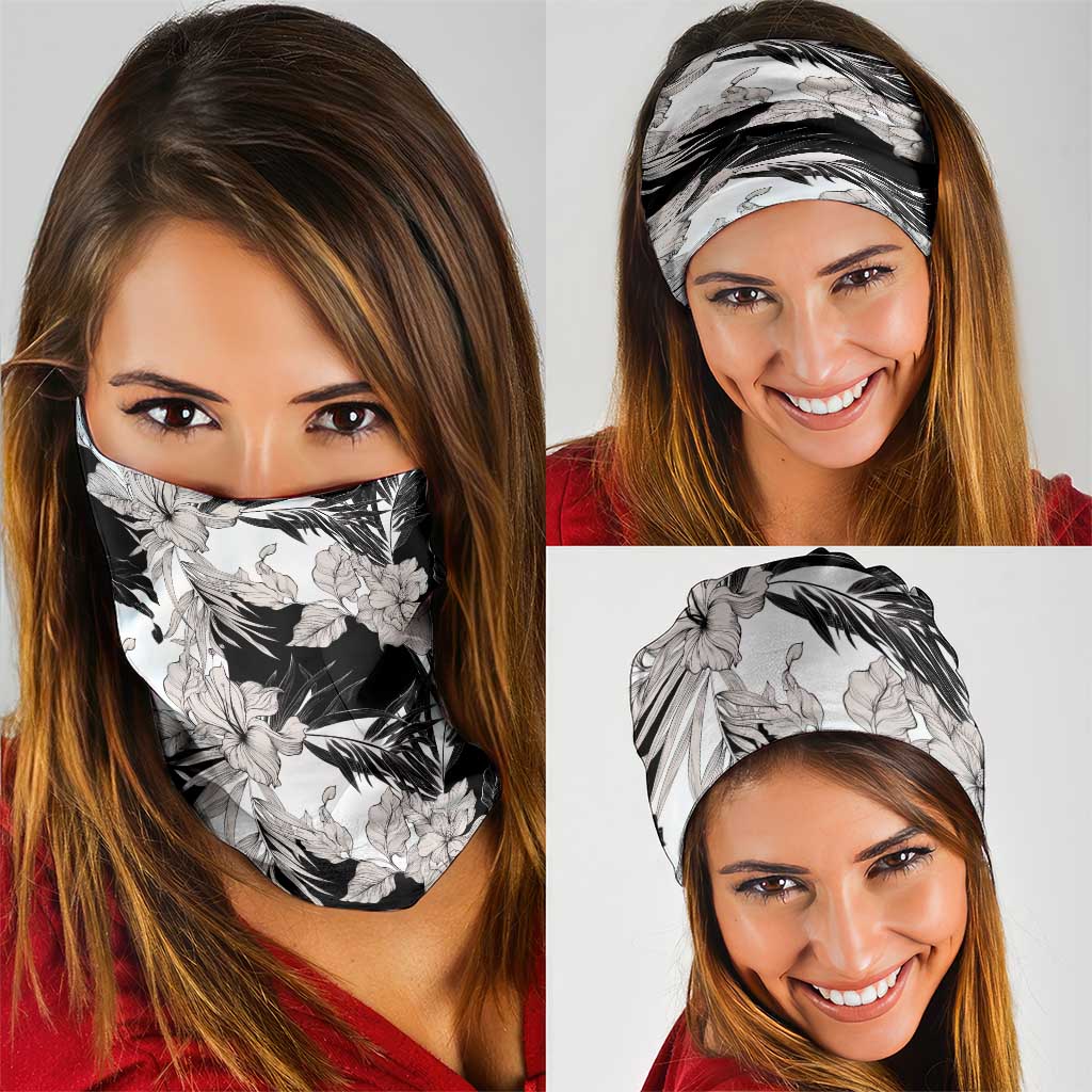 Black White Monotone Tropical Flowers Pattern Neck Gaiter LT01 - Polynesian Pride