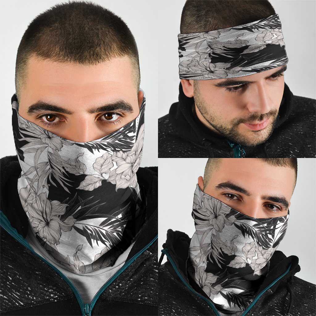Black White Monotone Tropical Flowers Pattern Neck Gaiter LT01 - Polynesian Pride