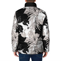 Black White Monotone Tropical Flowers Pattern Padded Jacket LT01 - Polynesian Pride