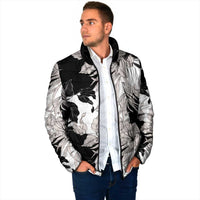 Black White Monotone Tropical Flowers Pattern Padded Jacket LT01 - Polynesian Pride