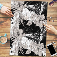 Black White Monotone Tropical Flowers Pattern Puzzle LT01 Black - Polynesian Pride