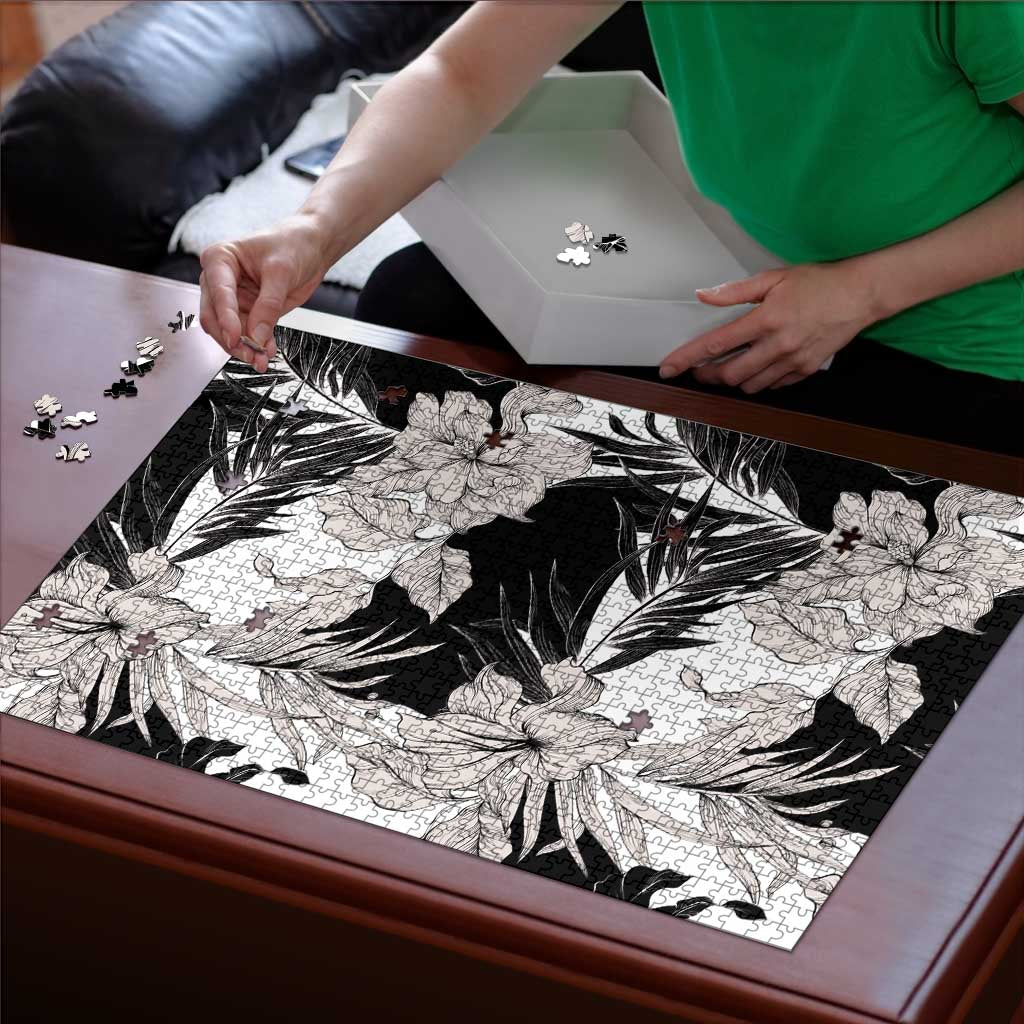 Black White Monotone Tropical Flowers Pattern Puzzle LT01 - Polynesian Pride