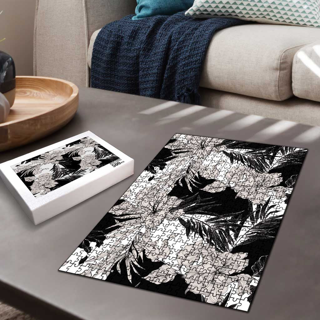 Black White Monotone Tropical Flowers Pattern Puzzle LT01 - Polynesian Pride