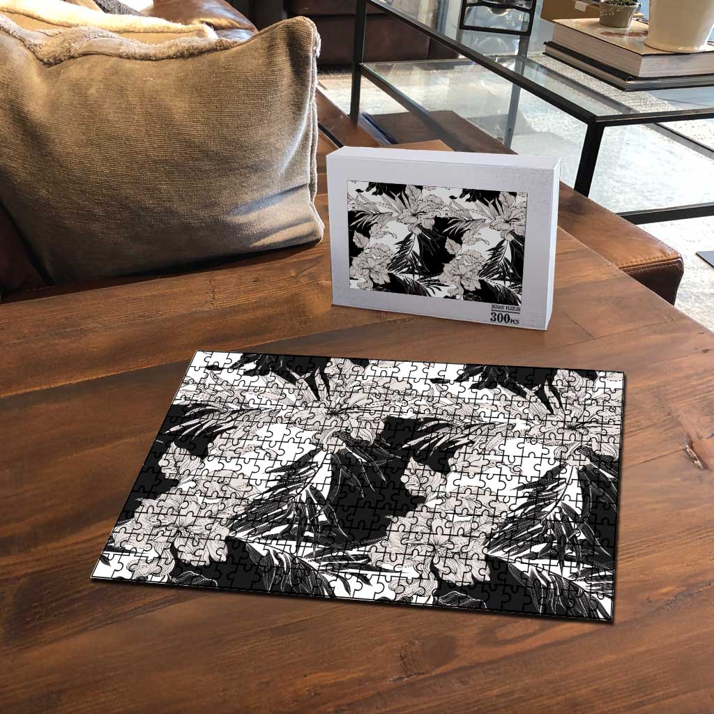 Black White Monotone Tropical Flowers Pattern Puzzle LT01 - Polynesian Pride