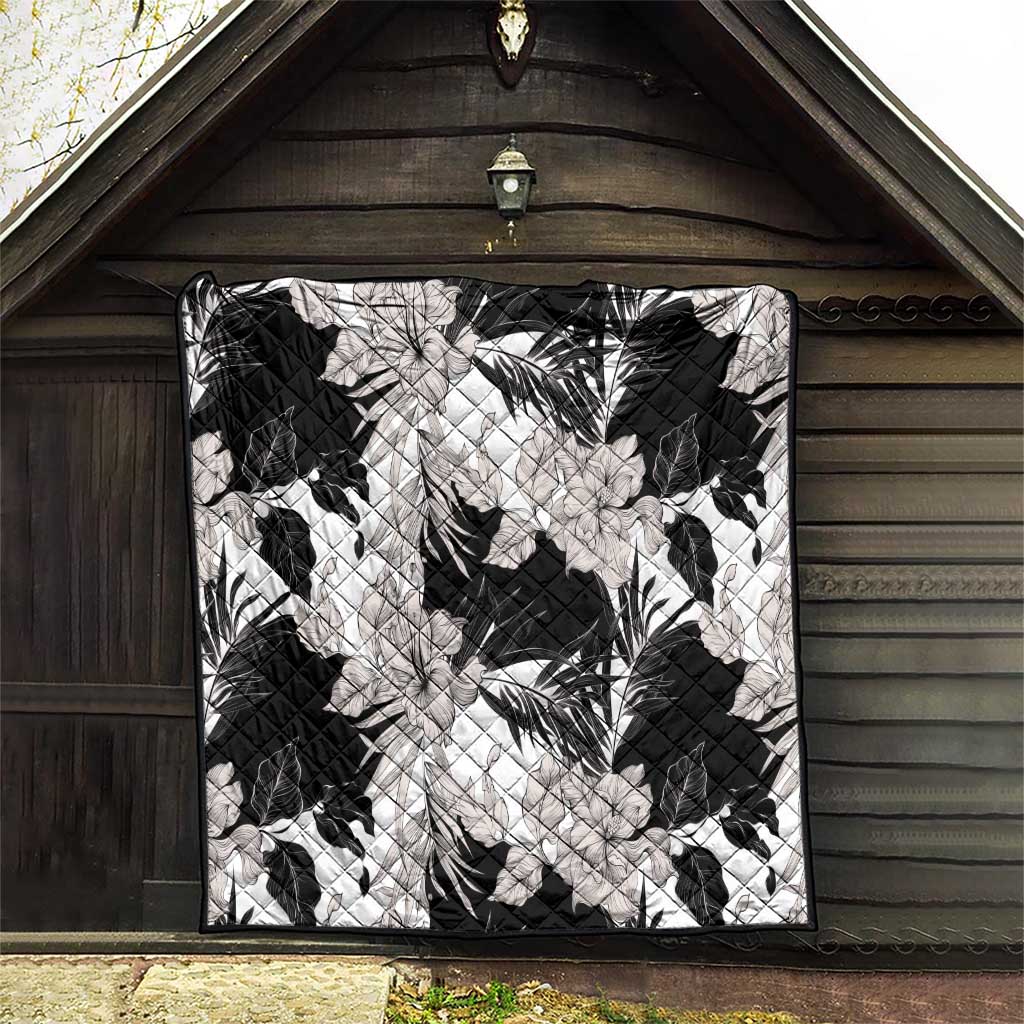 Black White Monotone Tropical Flowers Pattern Quilt LT01 - Polynesian Pride
