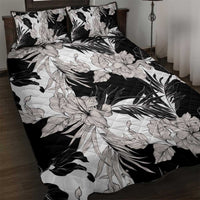 Black White Monotone Tropical Flowers Pattern Quilt Bed Set LT01 Black - Polynesian Pride