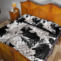 Black White Monotone Tropical Flowers Pattern Quilt Bed Set LT01 - Polynesian Pride