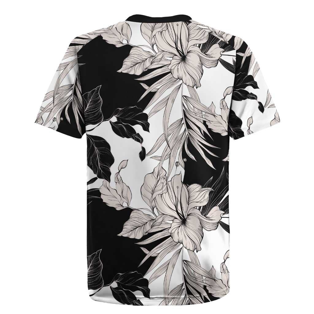 Black White Monotone Tropical Flowers Pattern Rugby Jersey LT01 - Polynesian Pride