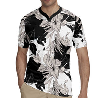 Black White Monotone Tropical Flowers Pattern Rugby Jersey LT01 - Polynesian Pride