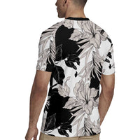 Black White Monotone Tropical Flowers Pattern Rugby Jersey LT01 - Polynesian Pride