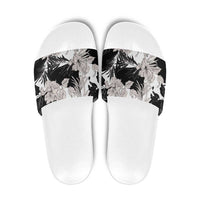 Black White Monotone Tropical Flowers Pattern Slide Sandals LT01 Black - Polynesian Pride