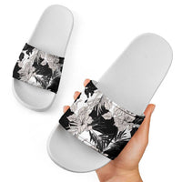 Black White Monotone Tropical Flowers Pattern Slide Sandals LT01 - Polynesian Pride
