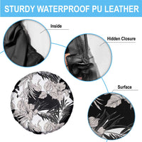 Black White Monotone Tropical Flowers Pattern Spare Tire Cover LT01 - Polynesian Pride