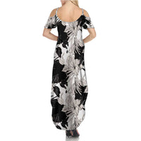 Black White Monotone Tropical Flowers Pattern Summer Maxi Dress LT01 - Polynesian Pride