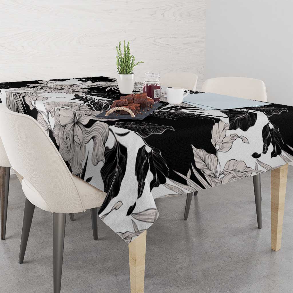 Black White Monotone Tropical Flowers Pattern Tablecloth LT01 - Polynesian Pride