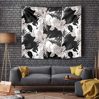 Black White Monotone Tropical Flowers Pattern Tapestry LT01 Black - Polynesian Pride