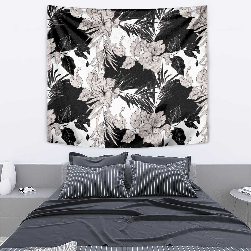 Black White Monotone Tropical Flowers Pattern Tapestry LT01 - Polynesian Pride