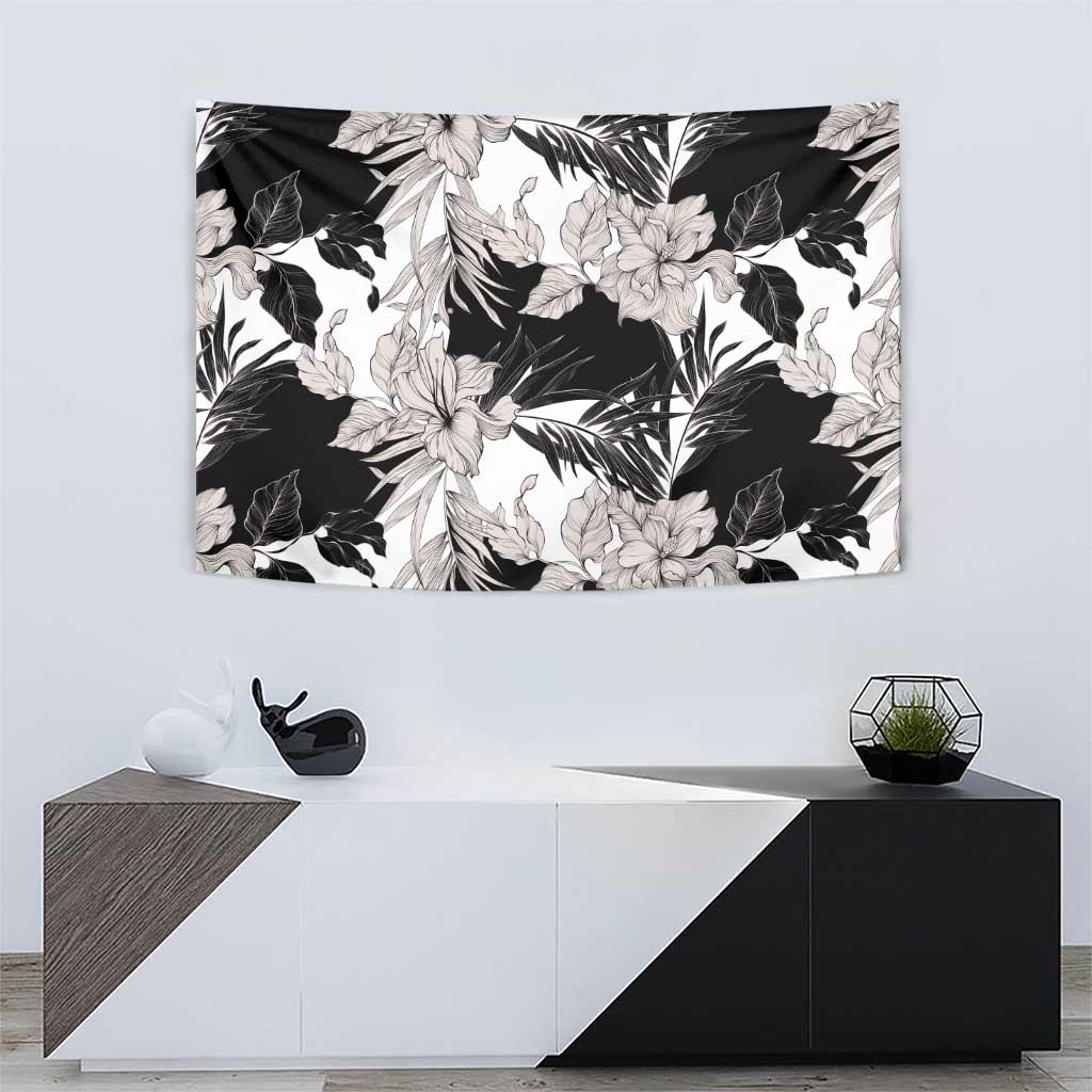 Black White Monotone Tropical Flowers Pattern Tapestry LT01 - Polynesian Pride