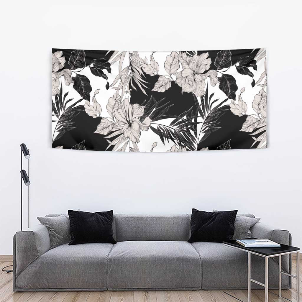 Black White Monotone Tropical Flowers Pattern Tapestry LT01 - Polynesian Pride
