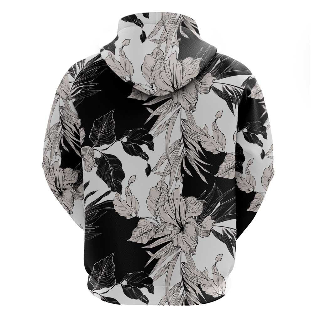 Black White Monotone Tropical Flowers Pattern Zip Hoodie LT01 - Polynesian Pride