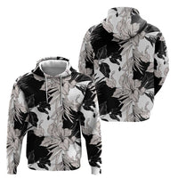 Black White Monotone Tropical Flowers Pattern Zip Hoodie LT01 - Polynesian Pride