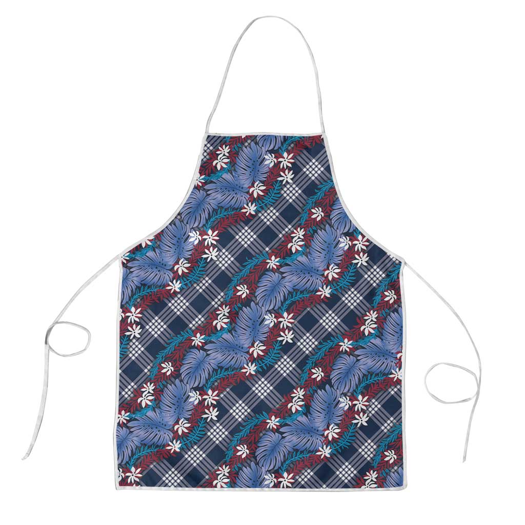 Polynesian Monstera Tiare Floral Apron Royal Blue Tropical Plaid LT01 Blue - Polynesian Pride