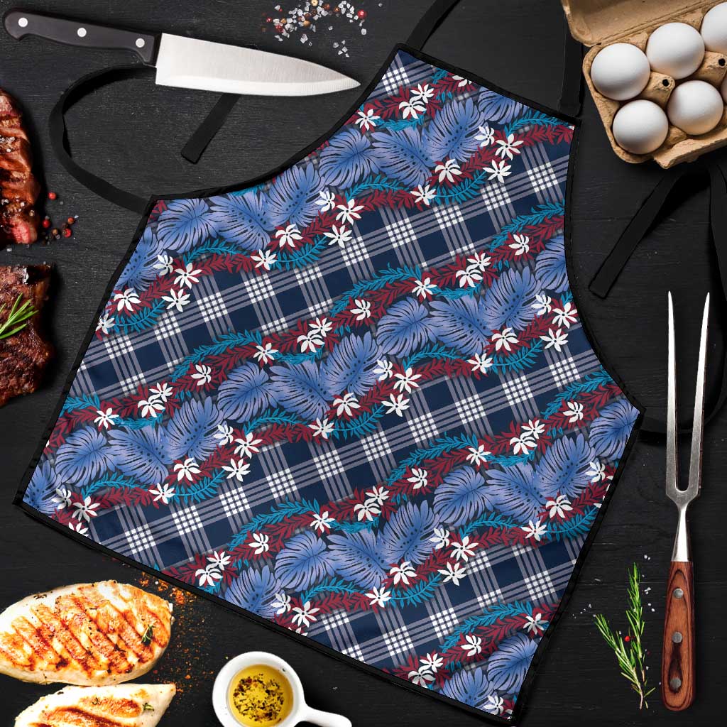Polynesian Monstera Tiare Floral Apron Royal Blue Tropical Plaid LT01 Blue - Polynesian Pride