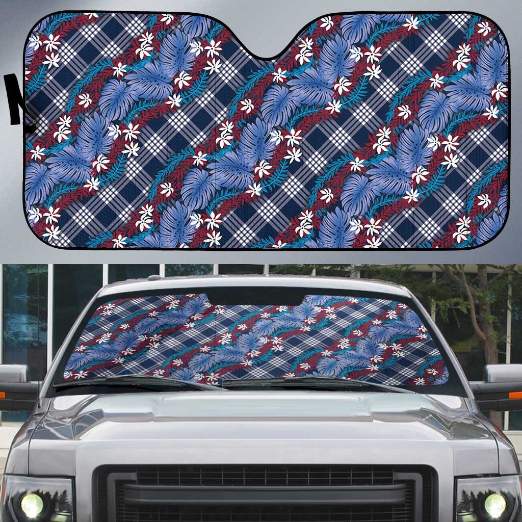 Polynesian Monstera Tiare Floral Auto Sun Shade Royal Blue Tropical Plaid LT01 Blue - Polynesian Pride