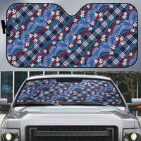 Polynesian Monstera Tiare Floral Auto Sun Shade Royal Blue Tropical Plaid LT01 Blue - Polynesian Pride