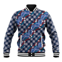 Polynesian Monstera Tiare Floral Baseball Jacket Royal Blue Tropical Plaid LT01 Unisex Blue - Polynesian Pride