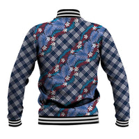 Polynesian Monstera Tiare Floral Baseball Jacket Royal Blue Tropical Plaid LT01 - Polynesian Pride