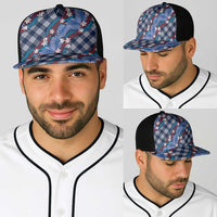 Polynesian Monstera Tiare Floral Baseball Net Cap Royal Blue Tropical Plaid LT01 - Polynesian Pride
