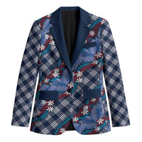 Polynesian Monstera Tiare Floral Blazer Royal Blue Tropical Plaid LT01 Unisex Blue - Polynesian Pride