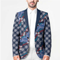 Polynesian Monstera Tiare Floral Blazer Royal Blue Tropical Plaid LT01 - Polynesian Pride