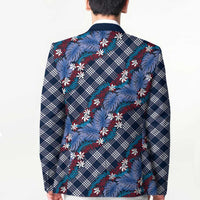 Polynesian Monstera Tiare Floral Blazer Royal Blue Tropical Plaid LT01 - Polynesian Pride
