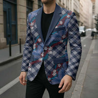 Polynesian Monstera Tiare Floral Blazer Royal Blue Tropical Plaid LT01 - Polynesian Pride