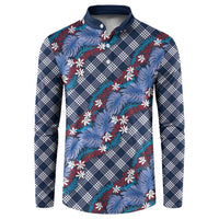 Polynesian Monstera Tiare Floral Button Sweatshirt Royal Blue Tropical Plaid LT01 Blue - Polynesian Pride