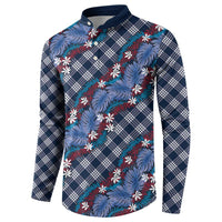 Polynesian Monstera Tiare Floral Button Sweatshirt Royal Blue Tropical Plaid LT01 - Polynesian Pride