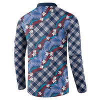 Polynesian Monstera Tiare Floral Button Sweatshirt Royal Blue Tropical Plaid LT01 - Polynesian Pride